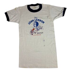 VTG 80s The John Lennon Bentley Auction Ringer Graphic T Shirt Sz S Paper Thin